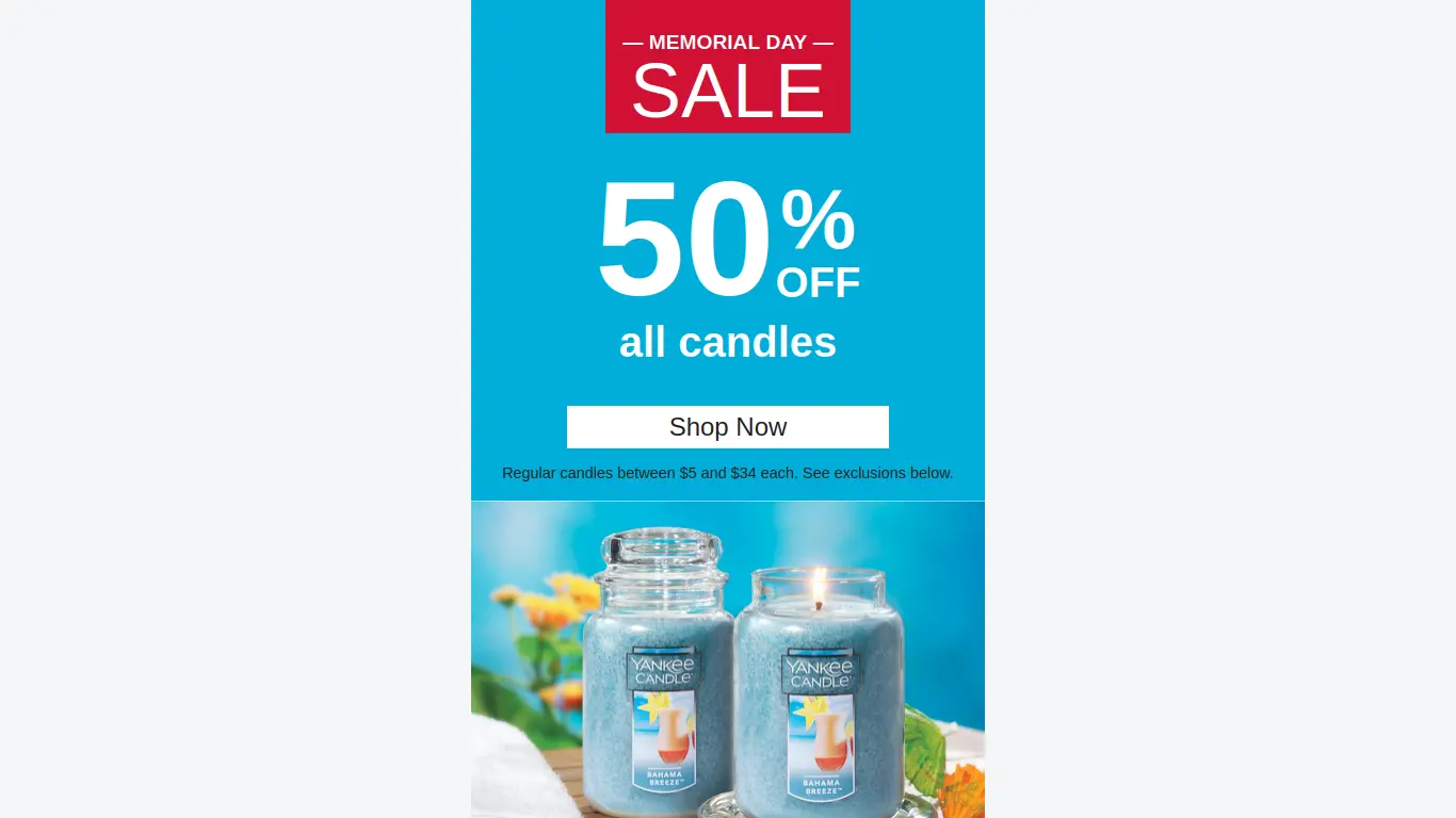 My recreation of the first part of the Yankee Candle email