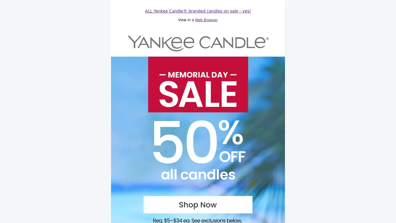 First screenshot from Yankee Candle Promotional Email