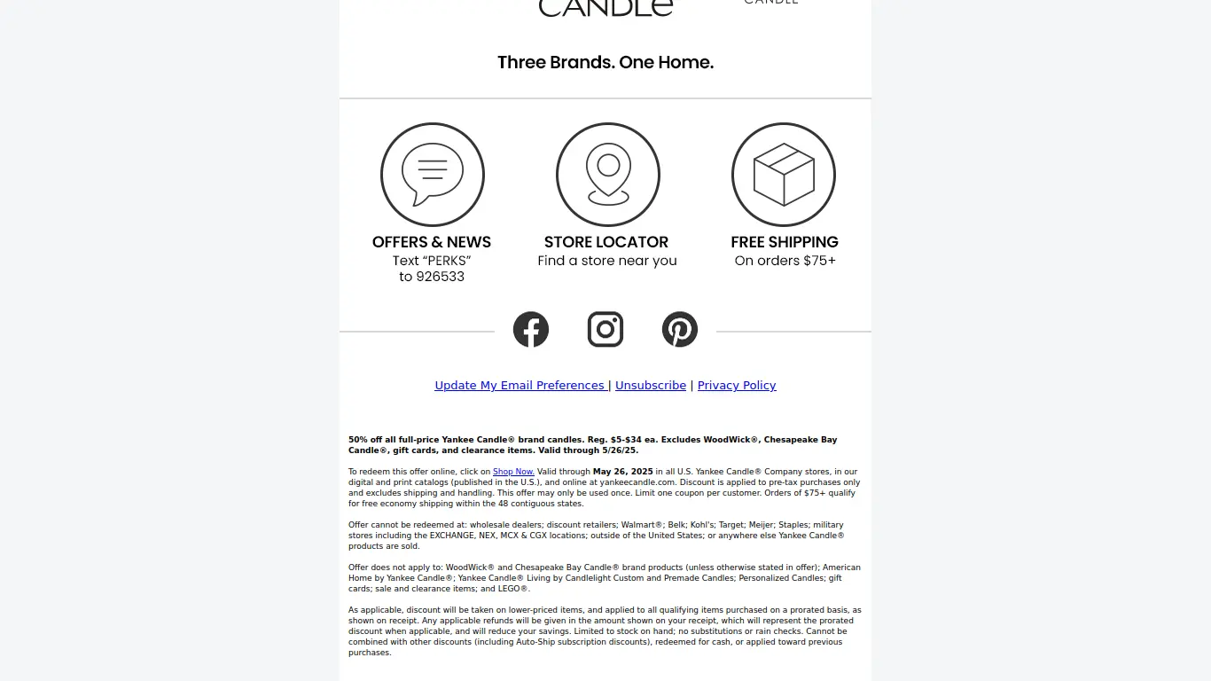 Third screenshot from Yankee Candle Promotional Email
